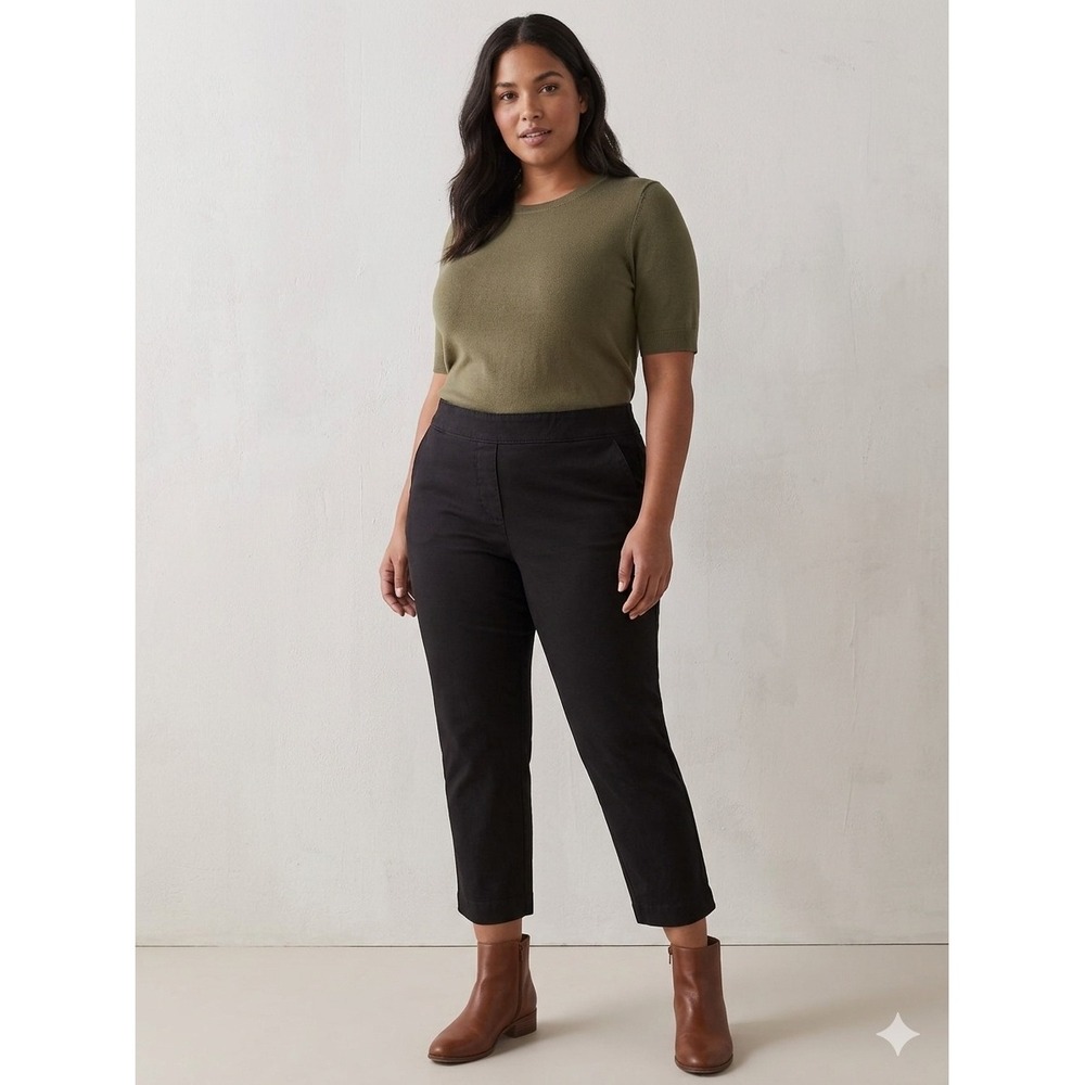 Spanx Polished Twill Ankle 4-Pocket Pants Black XL Pull On Slim Fit Trousers